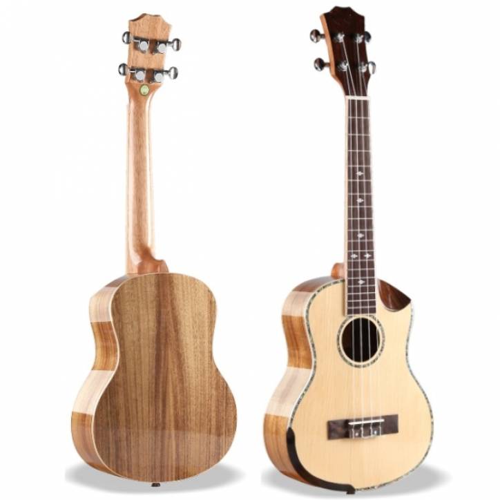 Gloss spruce koa solid top ukulele with armrest