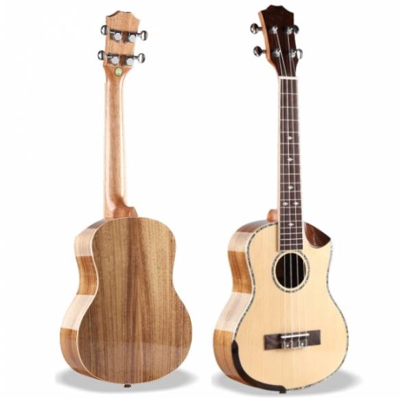 Gloss spruce koa solid top ukulele with armrest